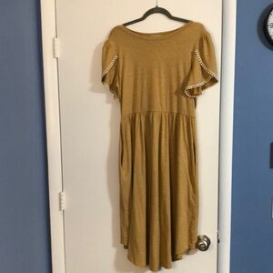 Reborn J Pretty Golden Jersey Casual Midi Dress with Tulip Sleeves XL